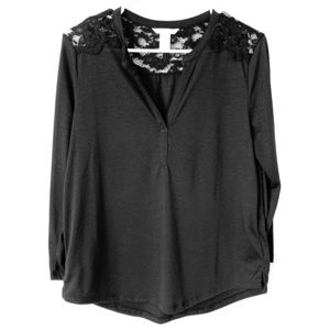 H&M black long sleeve top with lace shoulder